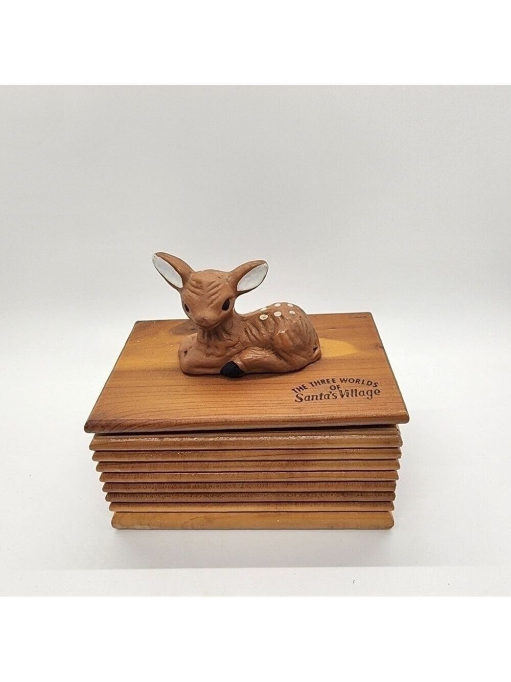 Vintage wood jewelry trinket treasure box baby deer Santa's Village